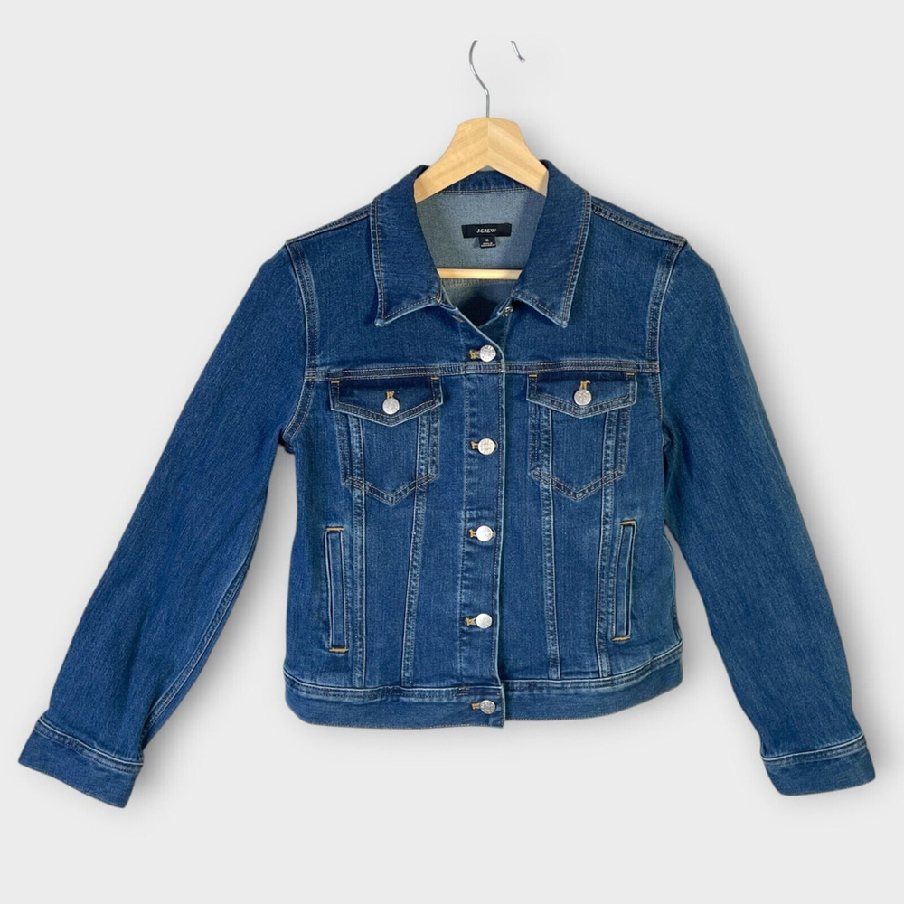 🦜 J. Crew Denim Jacket Womans MEDIUM Trucker Western Cowboy Chic